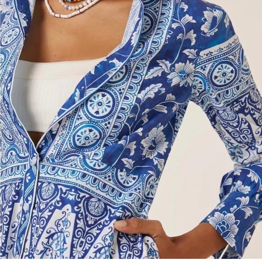 NWOT Anthropologie Printed Button Front Shirt Dress Blue and White Size XS - Picture 3 of 12